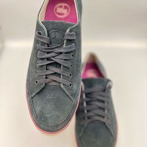 Blue Suede Sneakers with Pink Soles